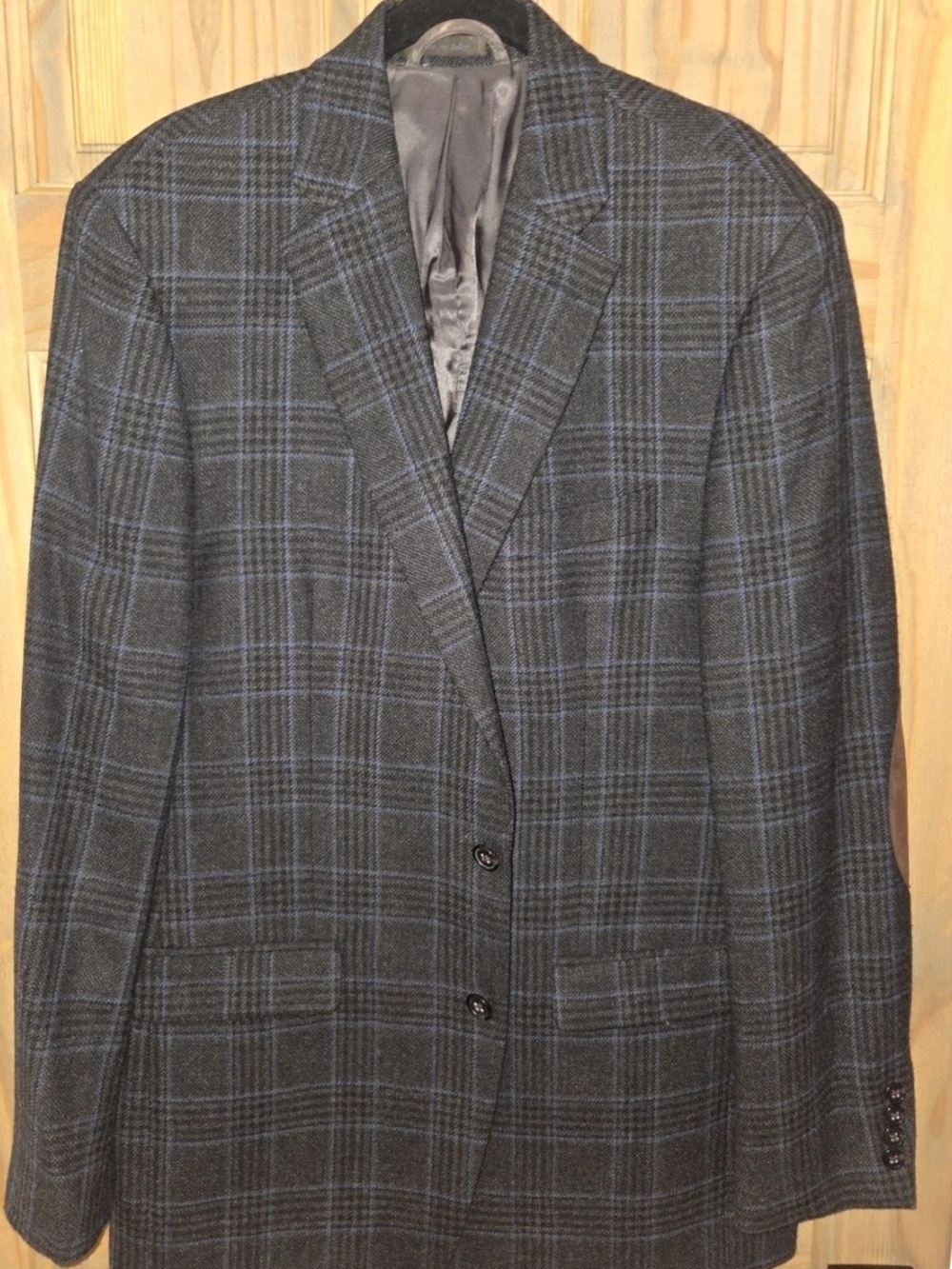 Ralph Lauren 100% Wool Charcoal Plaid Sport Coat with Blue Windowpane